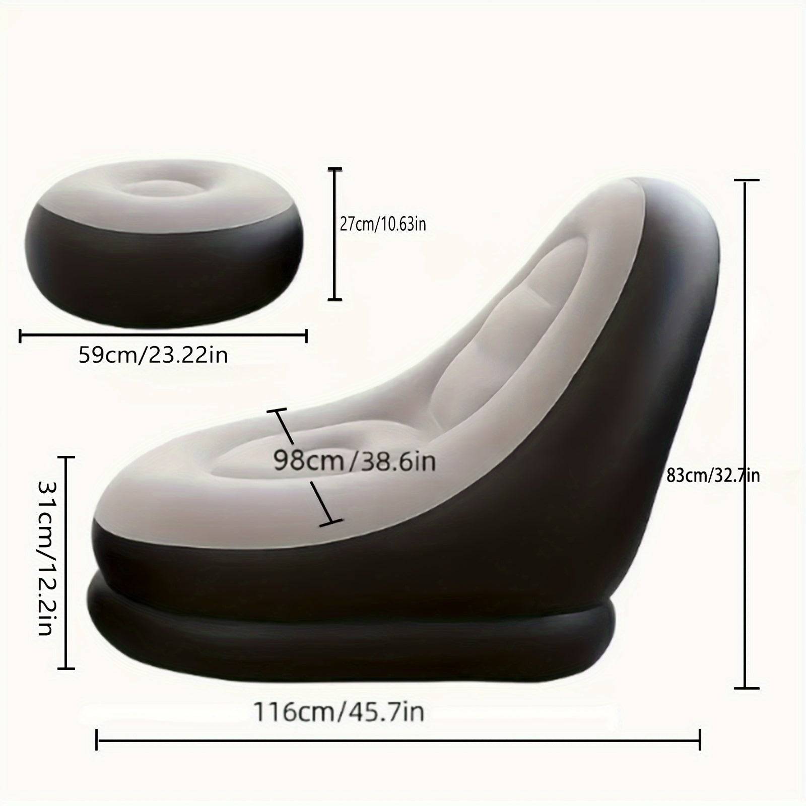 Portable Inflatable Lounge Chair with Footrest – Foldable Outdoor Recliner for Camping, Mummy Shape Design, Includes Repair Kit