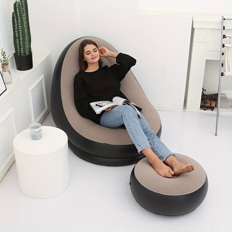 Portable Inflatable Lounge Chair with Footrest – Foldable Outdoor Recliner for Camping, Mummy Shape Design, Includes Repair Kit