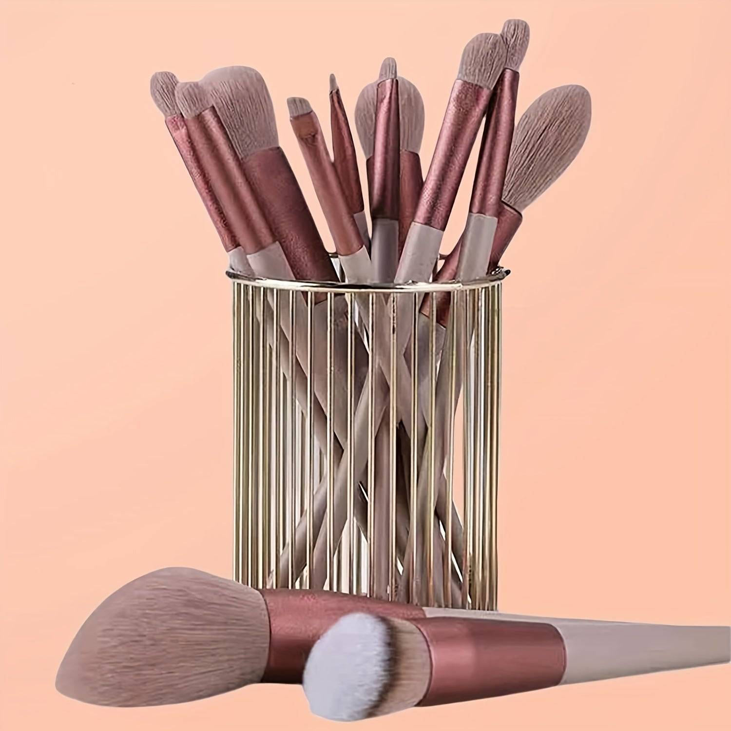 13-Piece Luxury Oval Makeup Brush Set with Soft Nylon Bristles, ABS Handles and Travel Bag, Professional Beauty Tools for Blending and Eyeshadow