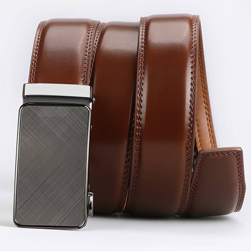 2pcs Men’s Genuine Leather Ratchet Belts – Adjustable Automatic Buckle with Durable Alloy, High-Quality Belts for Casual & Business Wear