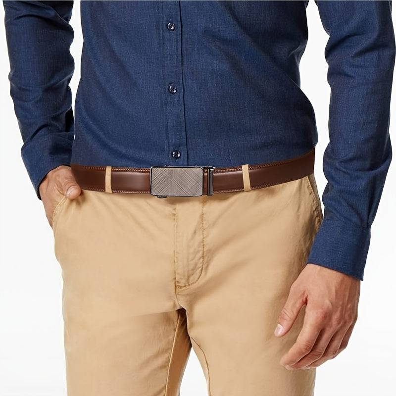 2pcs Men’s Genuine Leather Ratchet Belts – Adjustable Automatic Buckle with Durable Alloy, High-Quality Belts for Casual & Business Wear