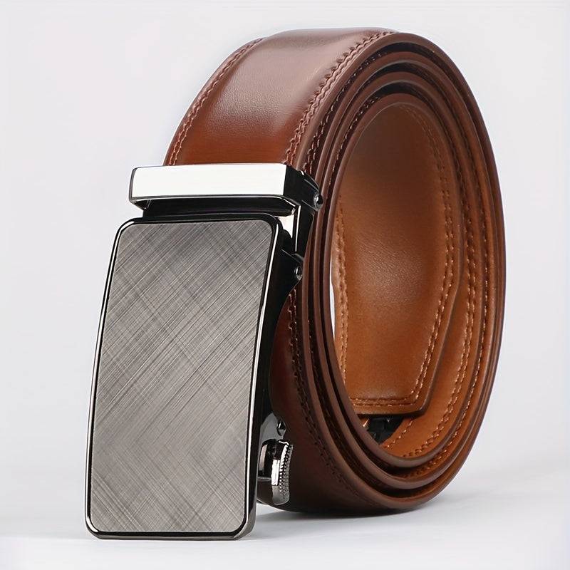 2pcs Men’s Genuine Leather Ratchet Belts – Adjustable Automatic Buckle with Durable Alloy, High-Quality Belts for Casual & Business Wear