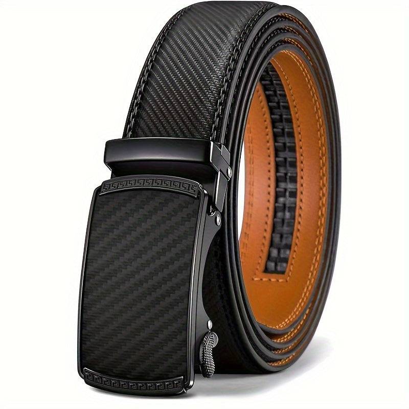2pcs Men’s Genuine Leather Ratchet Belts – Adjustable Automatic Buckle with Durable Alloy, High-Quality Belts for Casual & Business Wear