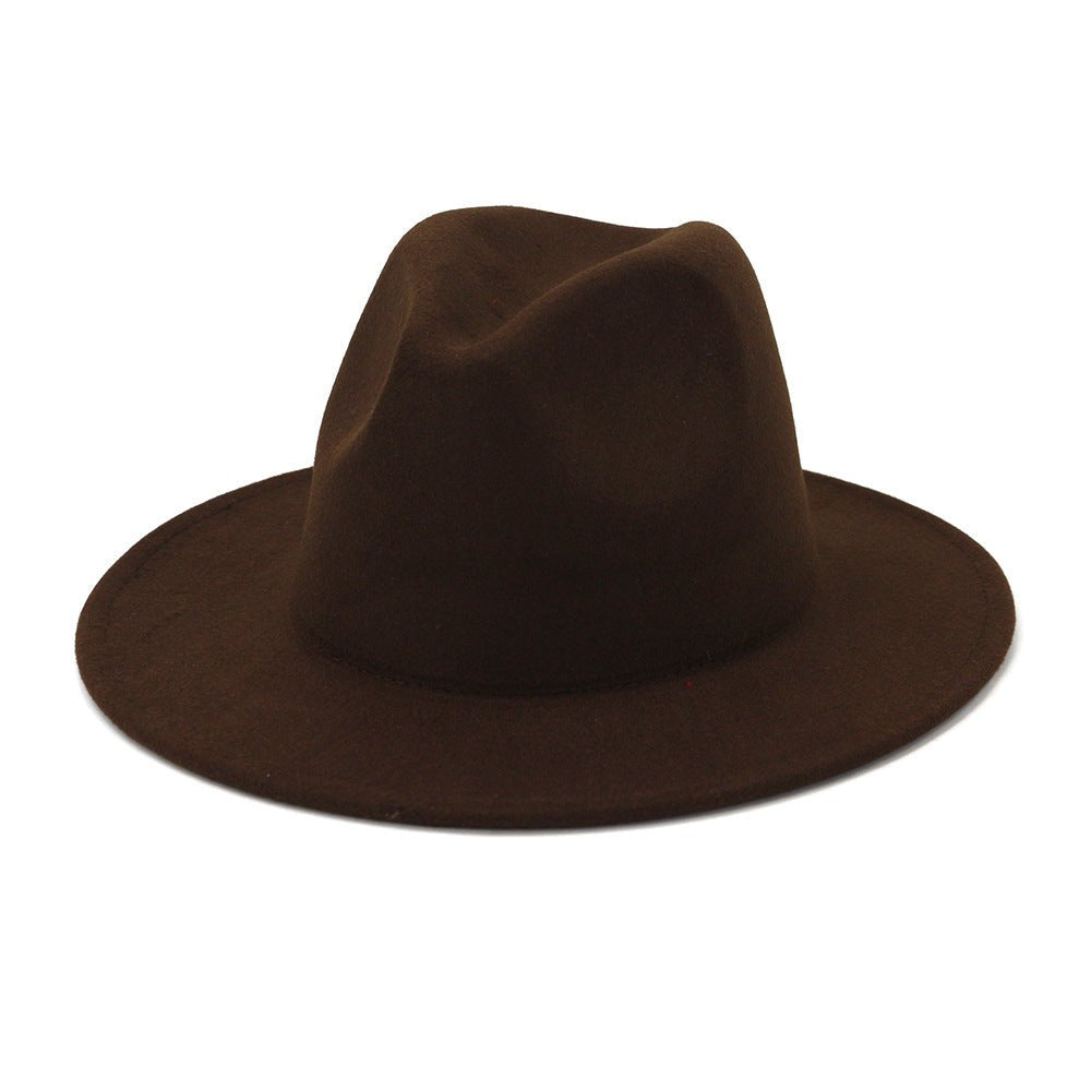 Unisex Fedora Hat Woolen Cotton Blend Double-Sided Color Matching Flat Brim Bell Crown Design