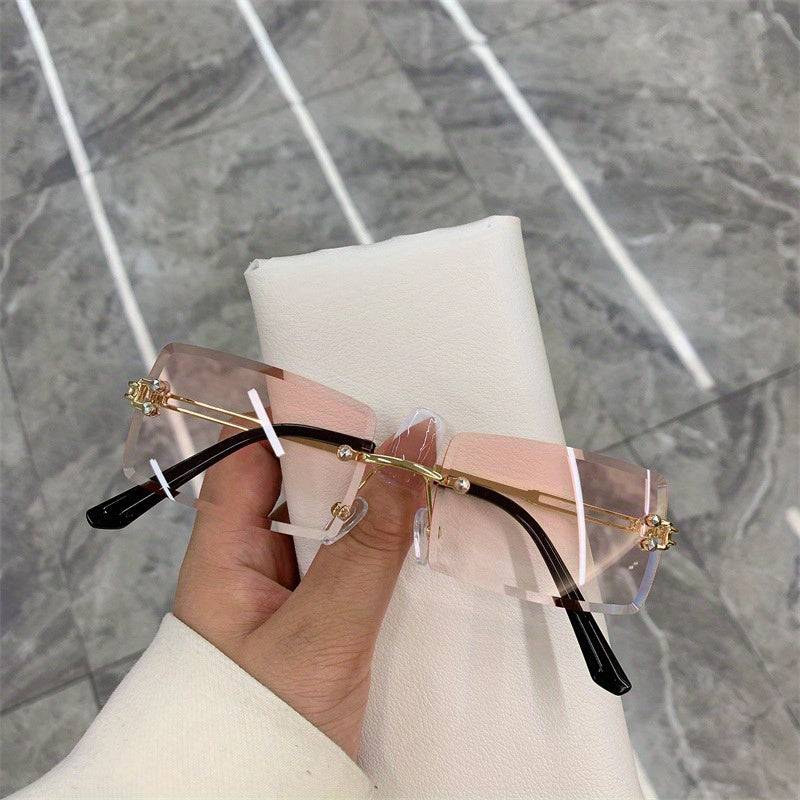 1pc Y2K rimless gradient glasses, unisex with case and cloth, ideal for daily wear and photo shoots