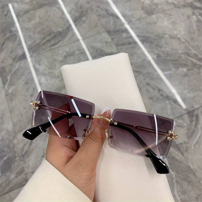 1pc Y2K rimless gradient glasses, unisex with case and cloth, ideal for daily wear and photo shoots