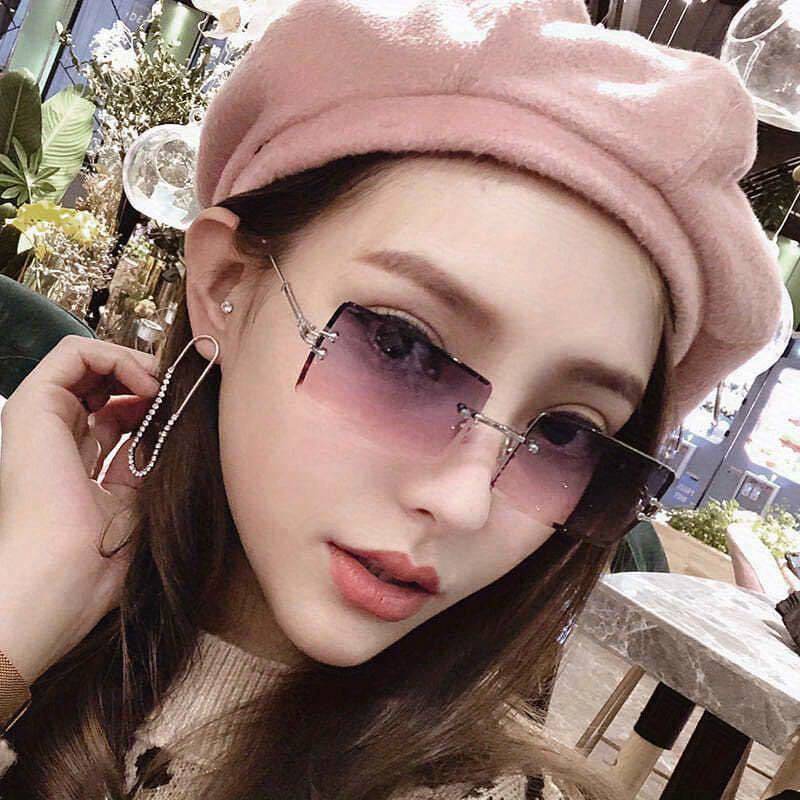1pc Y2K rimless gradient glasses, unisex with case and cloth, ideal for daily wear and photo shoots
