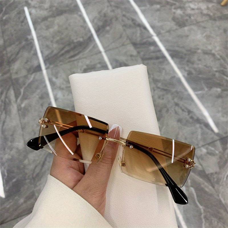 1pc Y2K rimless gradient glasses, unisex with case and cloth, ideal for daily wear and photo shoots
