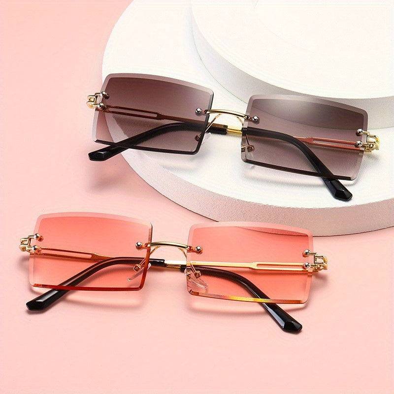 1pc Y2K rimless gradient glasses, unisex with case and cloth, ideal for daily wear and photo shoots
