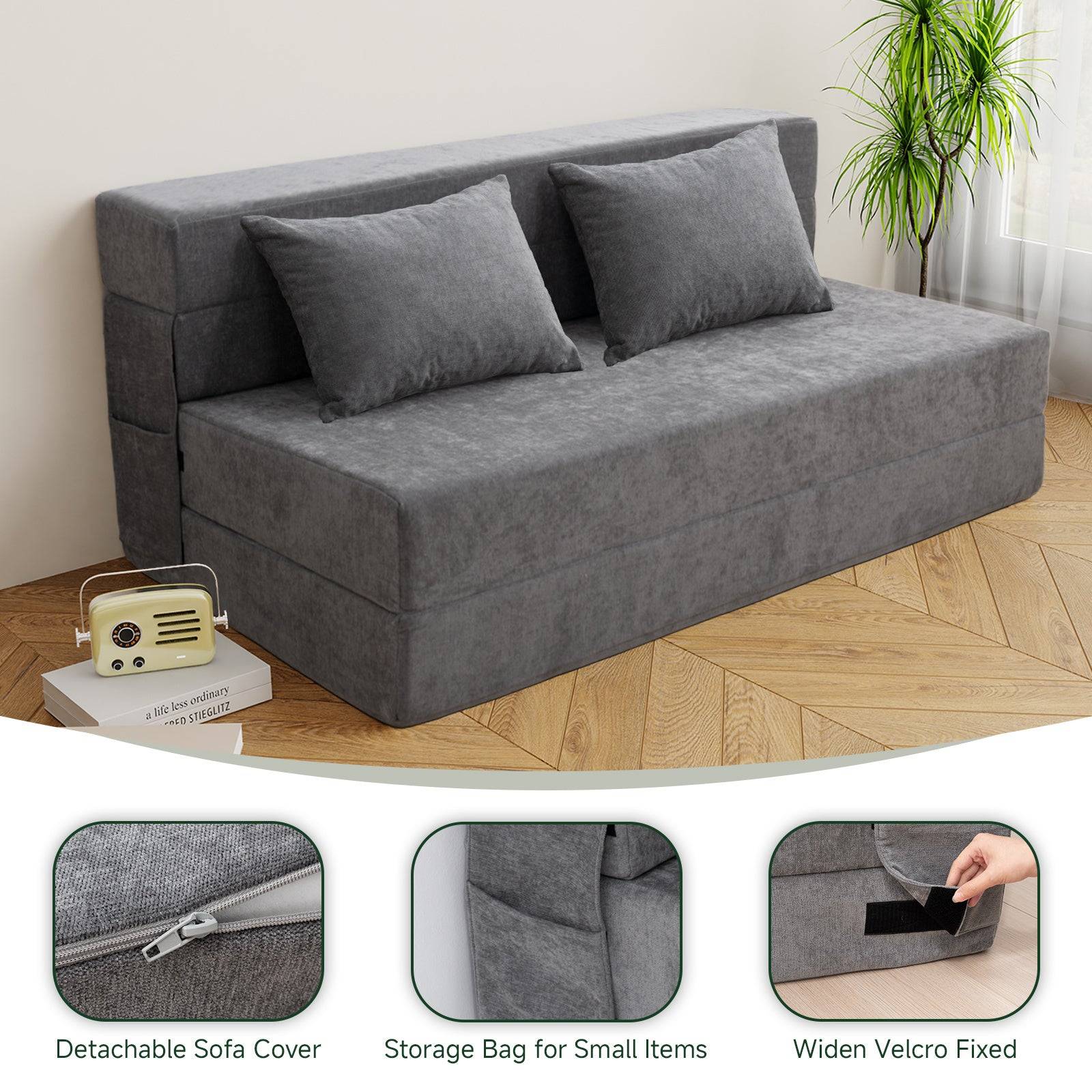 Folding Sofa Bed with Memory Foam, Convertible Sofa Chair with Removable Cover, Foldable Sleeper for Living Room, Dorm or Apartment