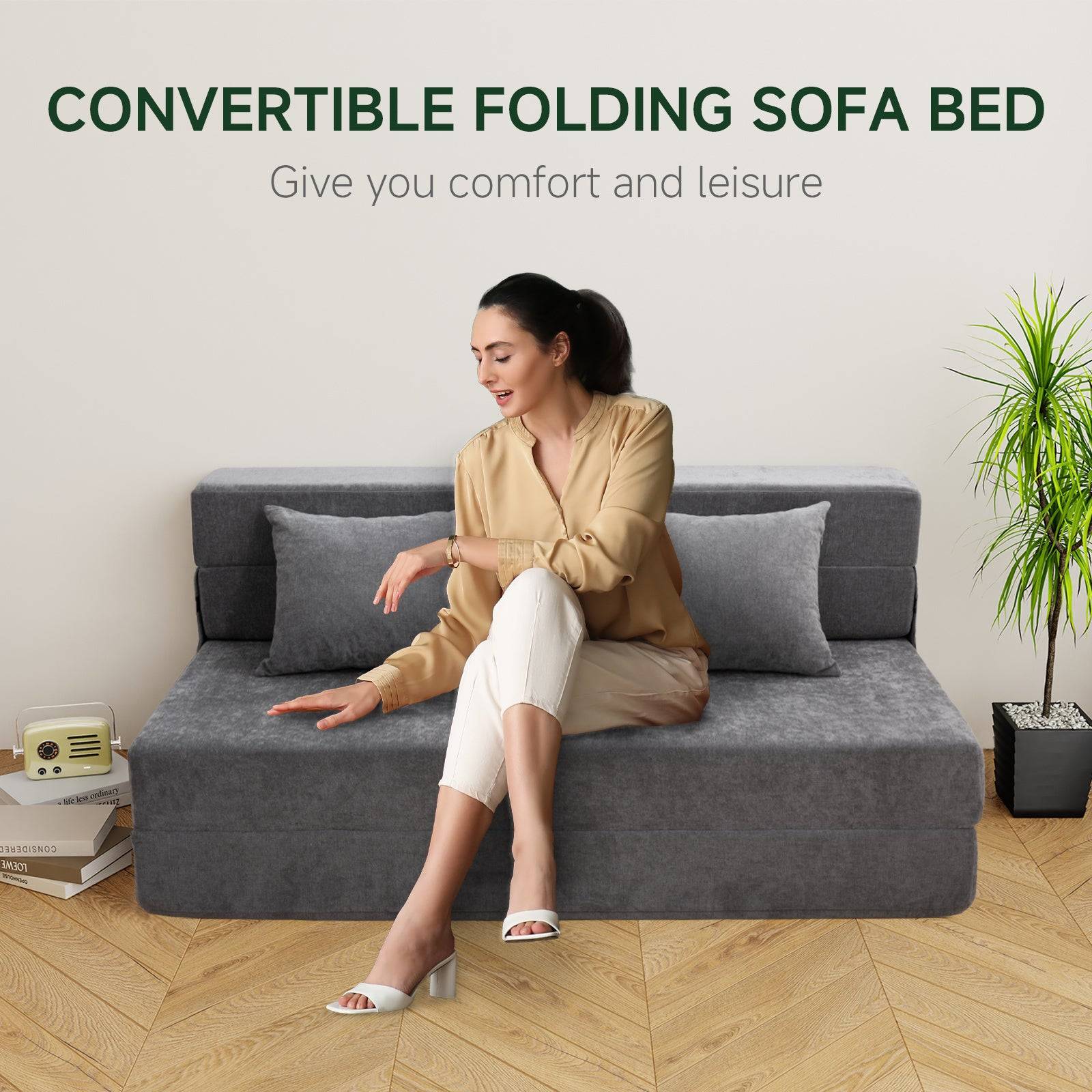 Folding Sofa Bed with Memory Foam, Convertible Sofa Chair with Removable Cover, Foldable Sleeper for Living Room, Dorm or Apartment