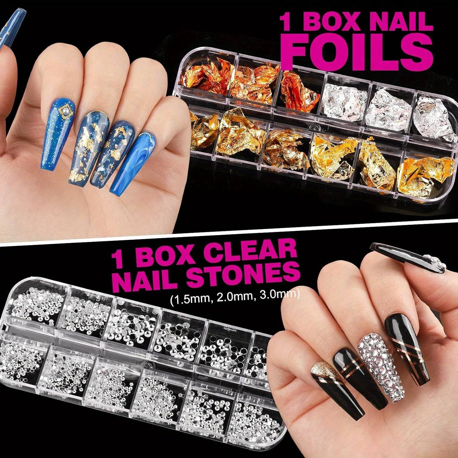 Nail Art Decoration & Brush Set – 54 Water Transfer Stickers, Dotting Tools, Foils, Tapes, Rhinestones, Brushes & Tweezers Included