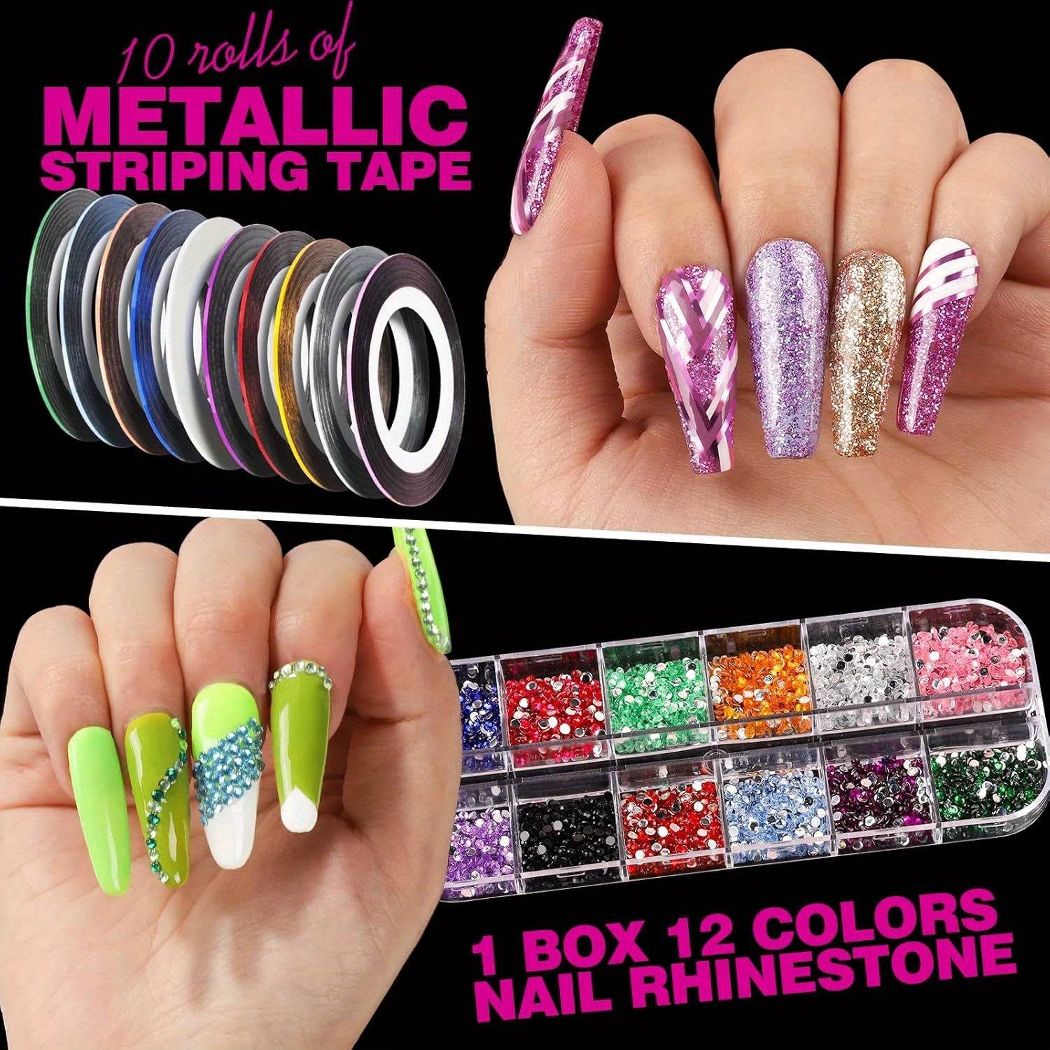 Nail Art Decoration & Brush Set – 54 Water Transfer Stickers, Dotting Tools, Foils, Tapes, Rhinestones, Brushes & Tweezers Included