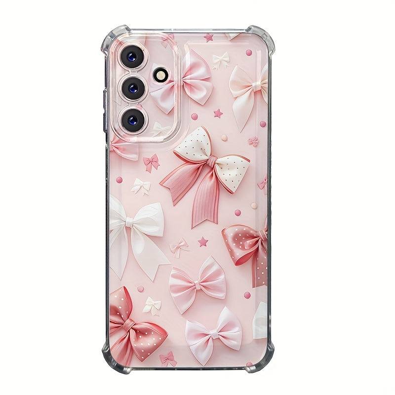 Aesthetic Bow Ribbon Phone Case Pink Stylish Transparent Shockproof Cover Soft Anti-Drop Design for Samsung Galaxy A14–A16, A22, A25–A26, A34–A36, A53–A56