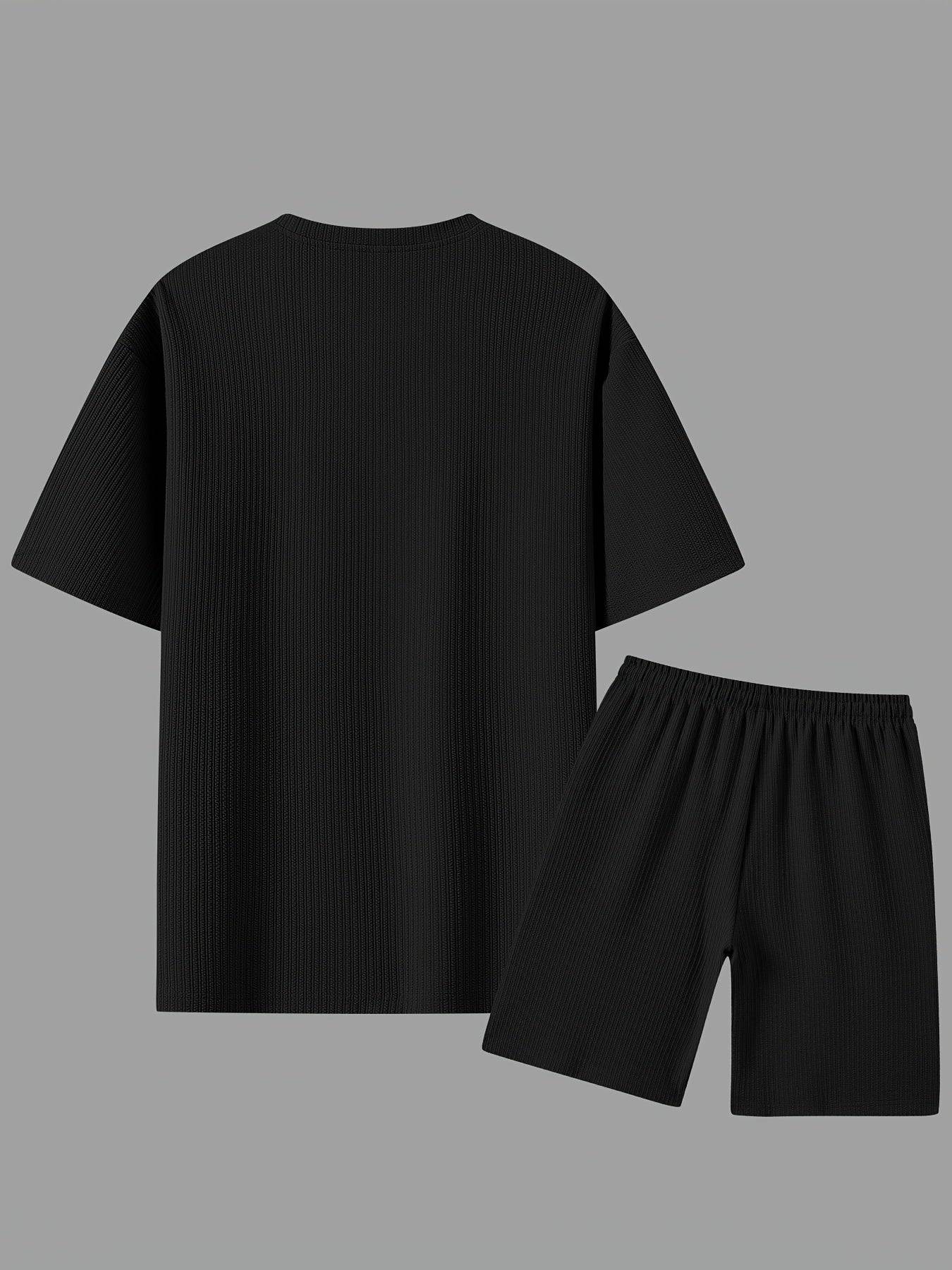 2pcs Men’s Summer Outfit Set – Short-Sleeve T-Shirt & Stretch Shorts in Textured Jacquard Fabric for Casual, Fitness & Beach Wear
