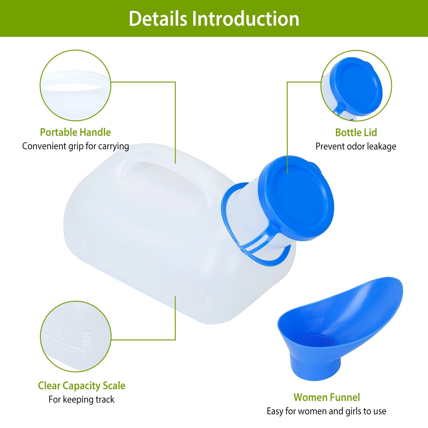 Portable Unisex Urinal Bottle with Funnel for Emergency Use