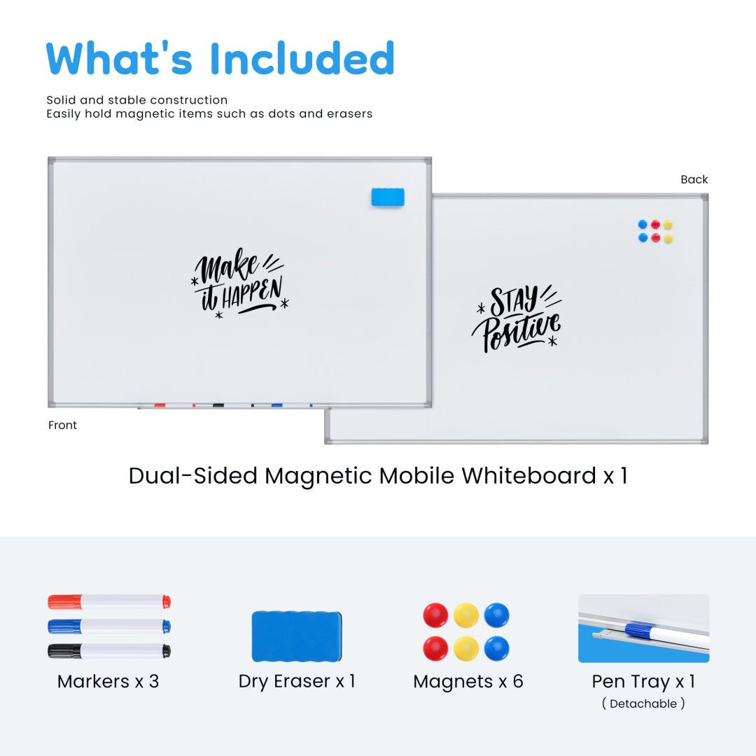 Whiteboard Mobile Magnetic Double Sided 46x32 with Stand
