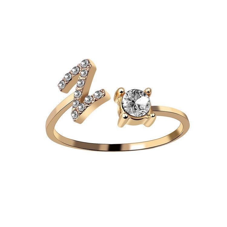 Adjustable Letter Ring with Zircon 26 Initial Design Women