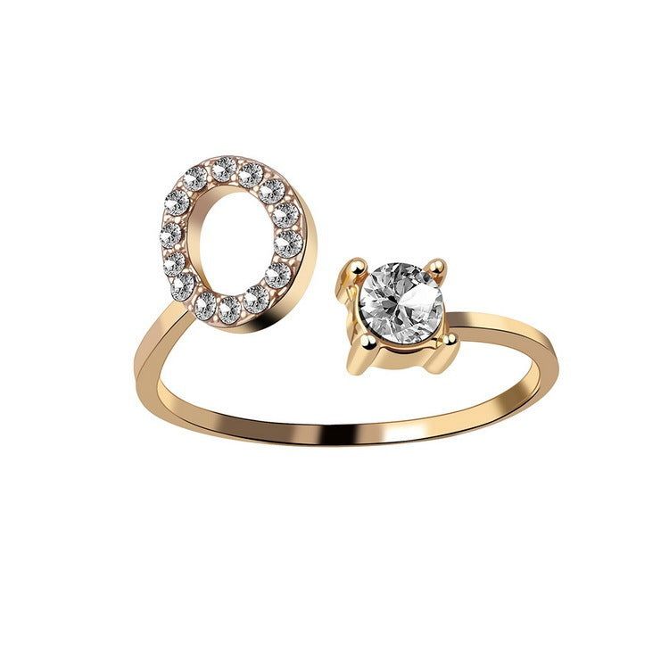 Adjustable Letter Ring with Zircon 26 Initial Design Women