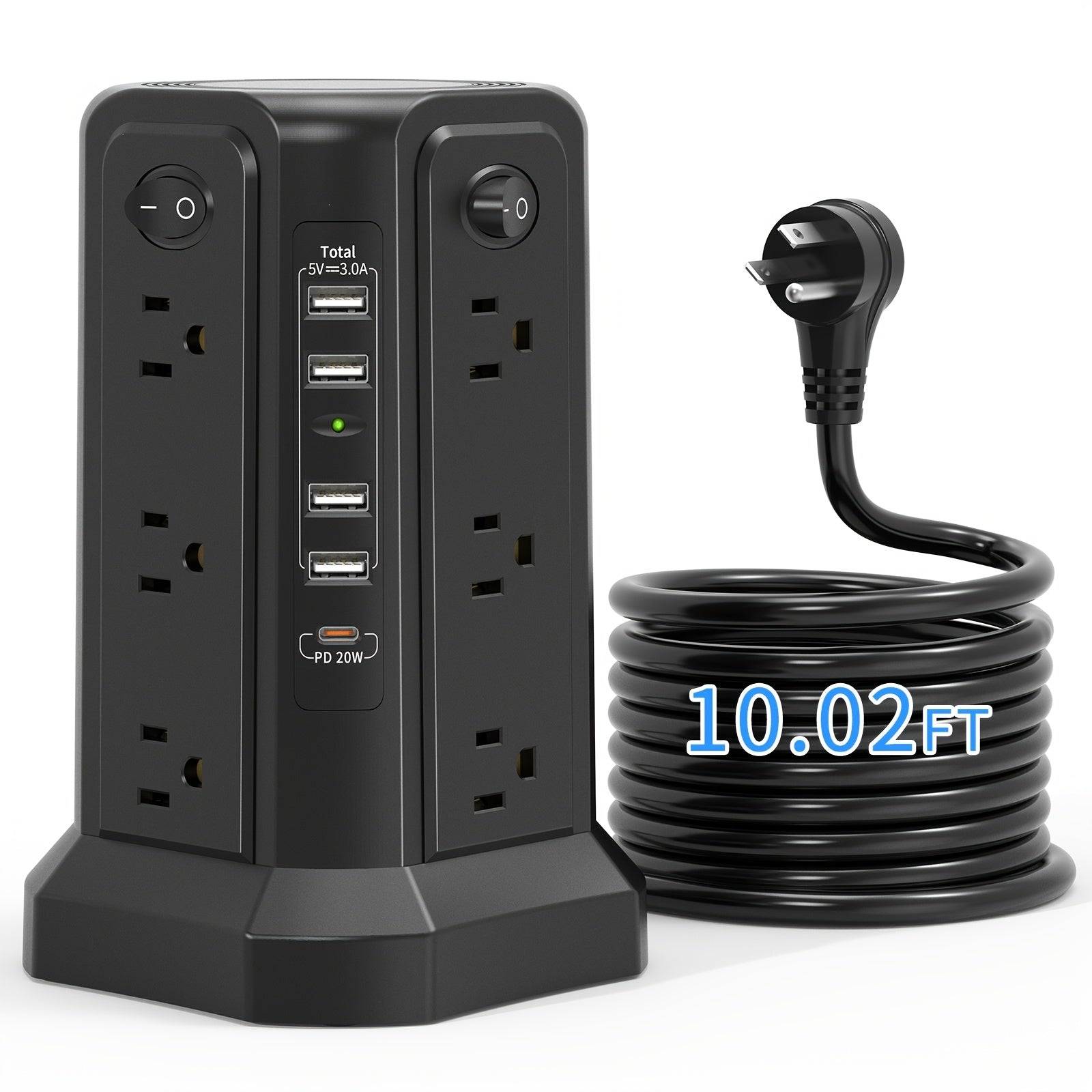 Power Strip Tower with 16 AC Outlets & 5 USB Ports Flat Plug Design with USB-C Surge Protector Extension Hub