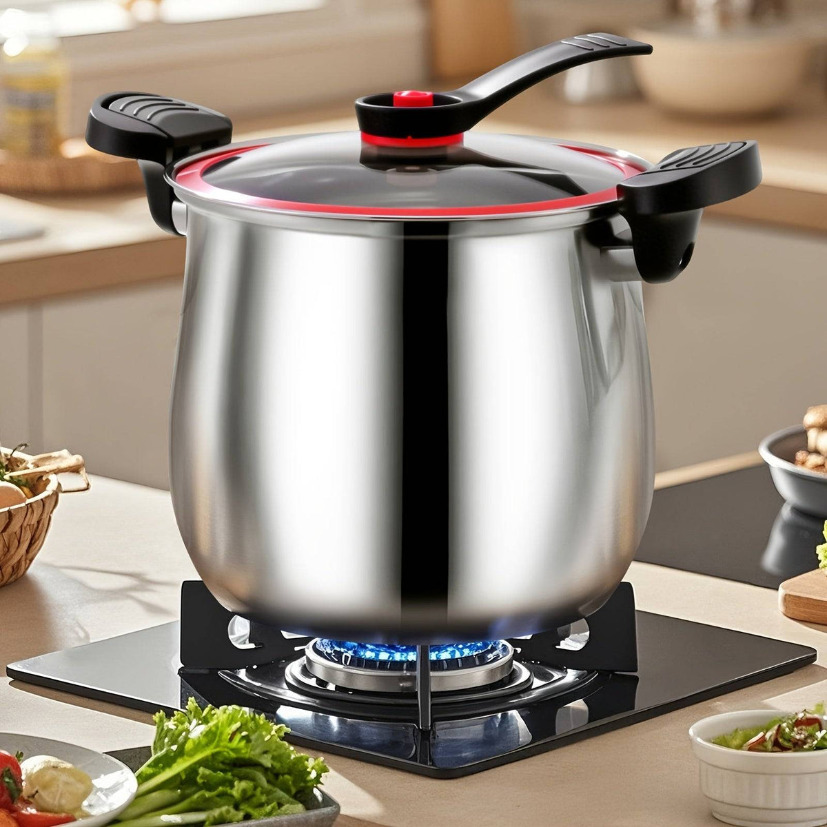6QT Stainless Steel Stock Pot with Lid – Heavy-Duty Non-Stick Cookware, Induction Compatible, Large Soup & Stew Pot with Ergonomic Handles