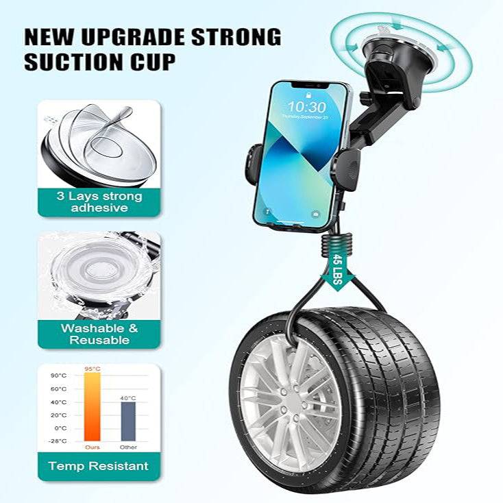 Car Phone Holder 4 in 1 Strong Suction Mount Adjustable
