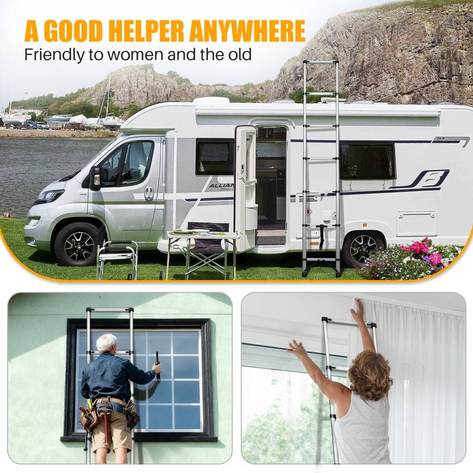 Telescoping Ladder 8.56 Ft Aluminum With Anti Skid Steps