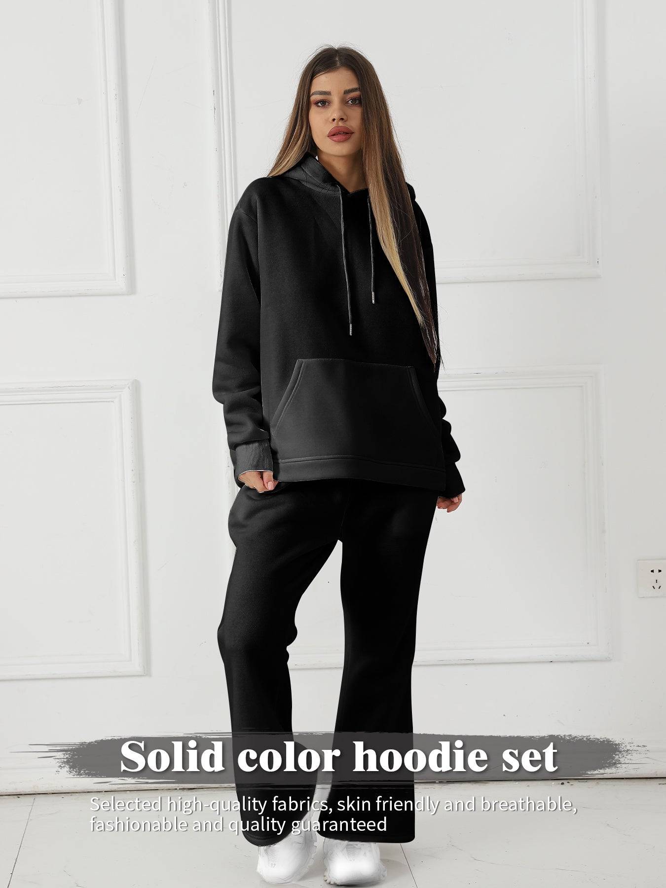 Women Two Piece Sets Solid Color Sweatshirt Outfit