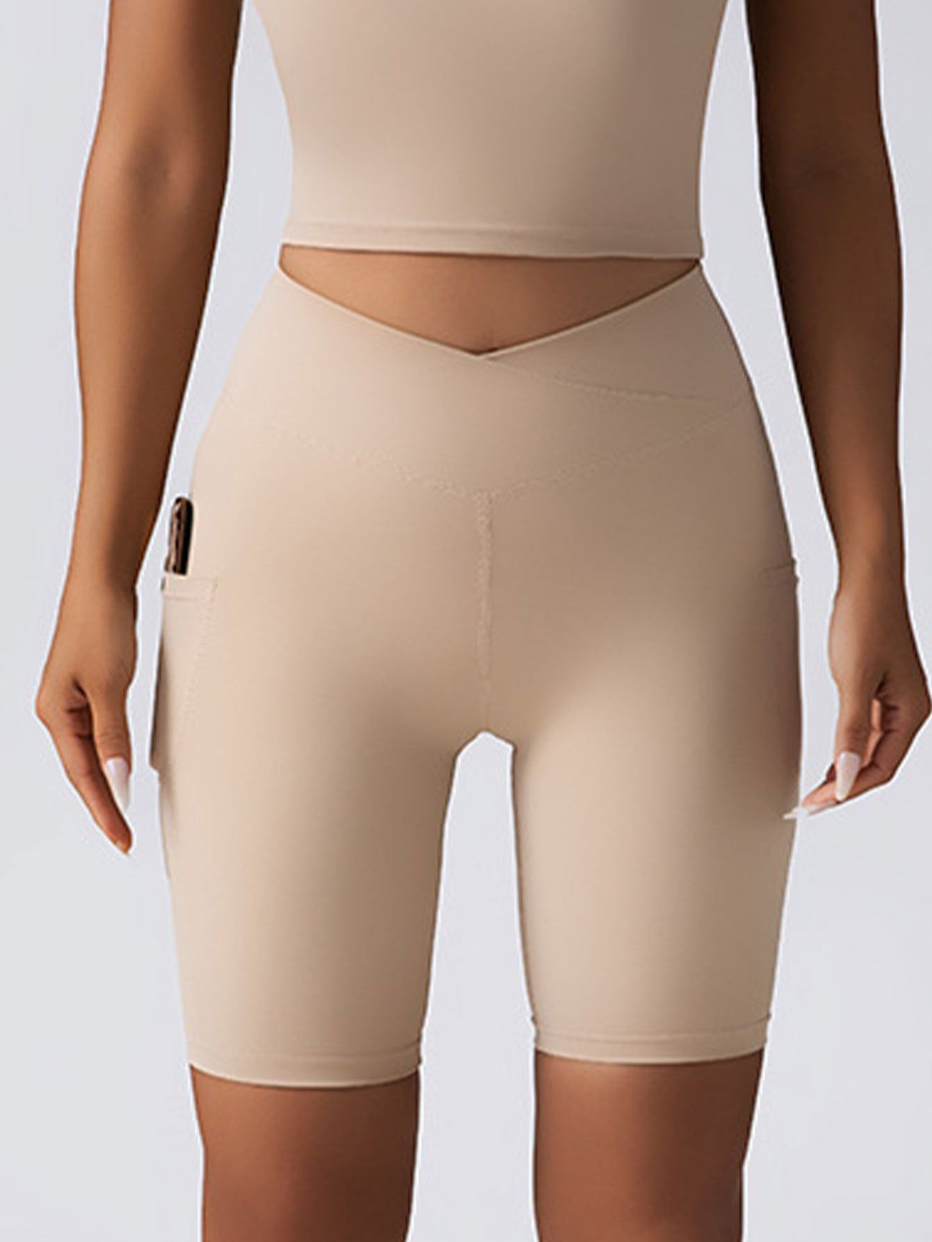 High Waist Seamless Biker Shorts With Pockets Scrunch Fit