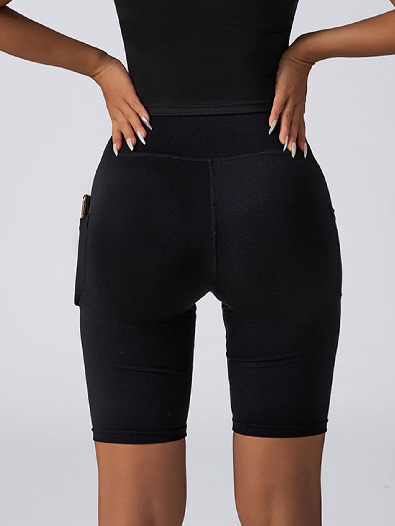 High Waist Seamless Biker Shorts With Pockets Scrunch Fit