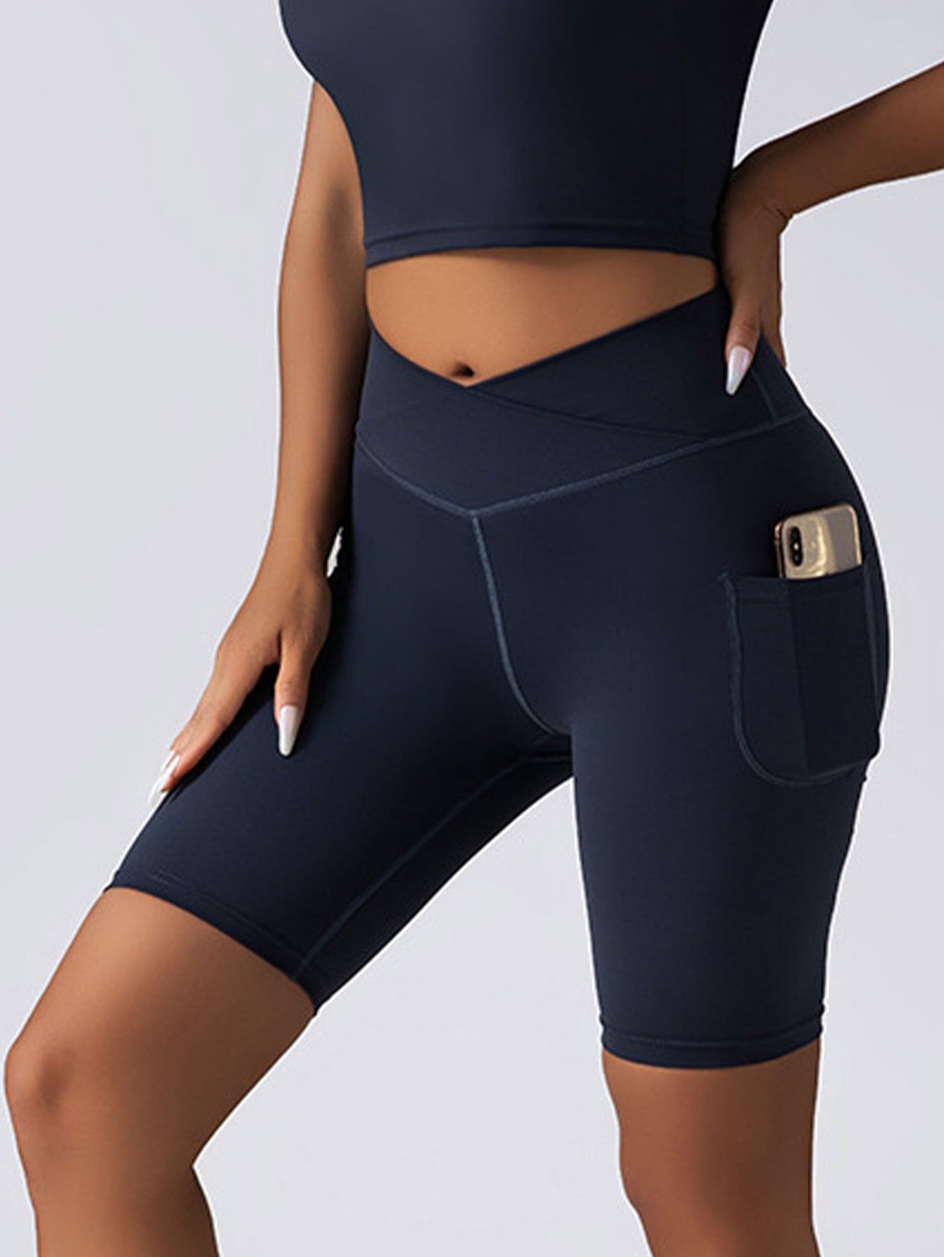 High Waist Seamless Biker Shorts With Pockets Scrunch Fit
