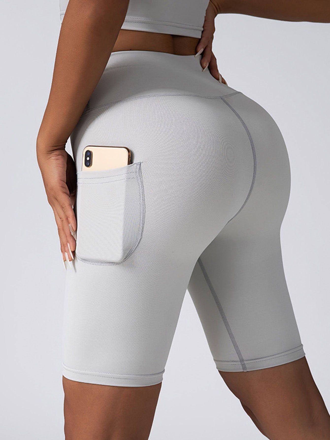 High Waist Seamless Biker Shorts With Pockets Scrunch Fit