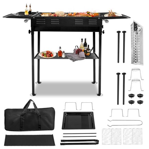 Portable Charcoal Grill 2 in 1 Folding Cooking Set