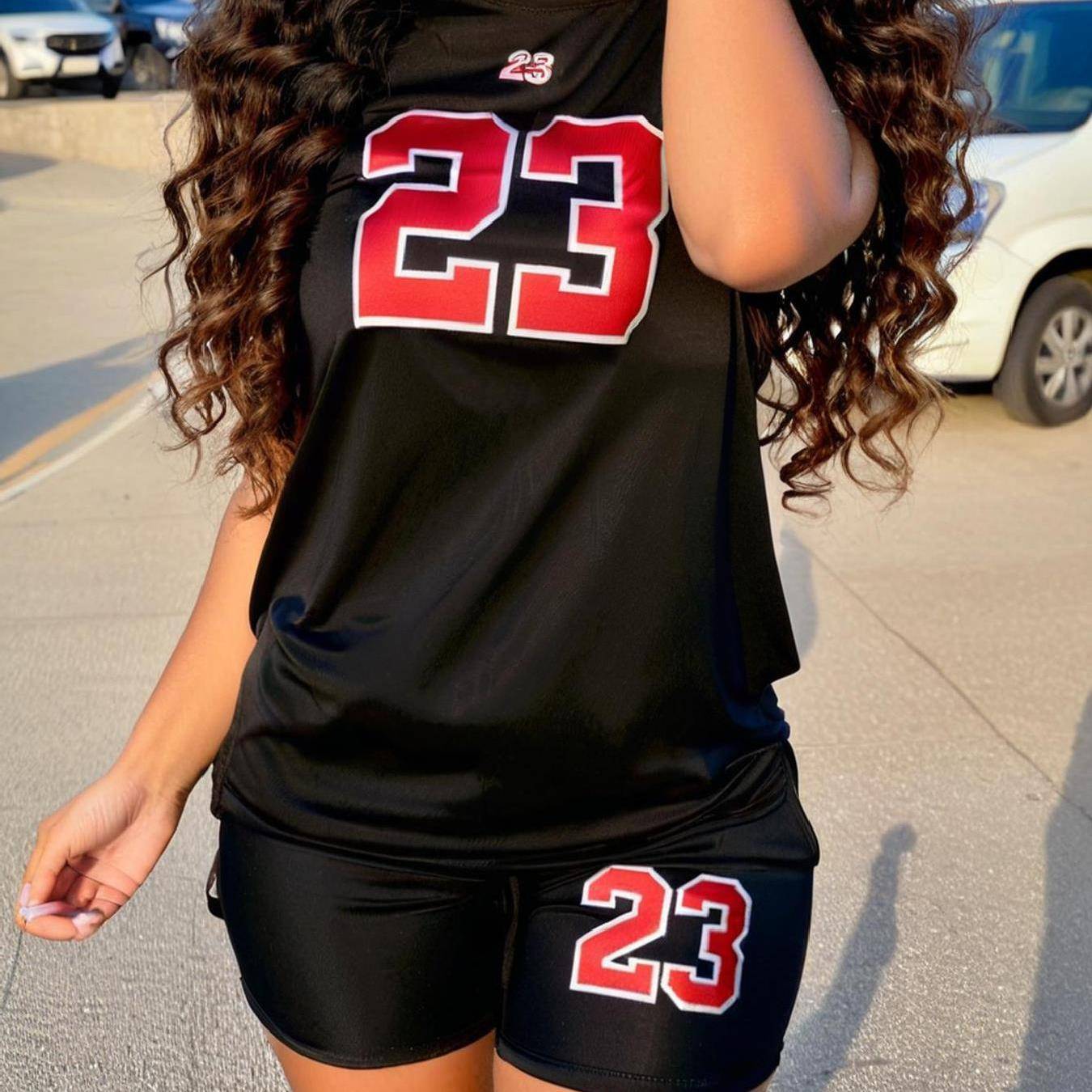 Women’s Casual T-Shirt with 23 Number Print, Short Sleeve Motorcycle Style Top, Comfortable 180g Fabric