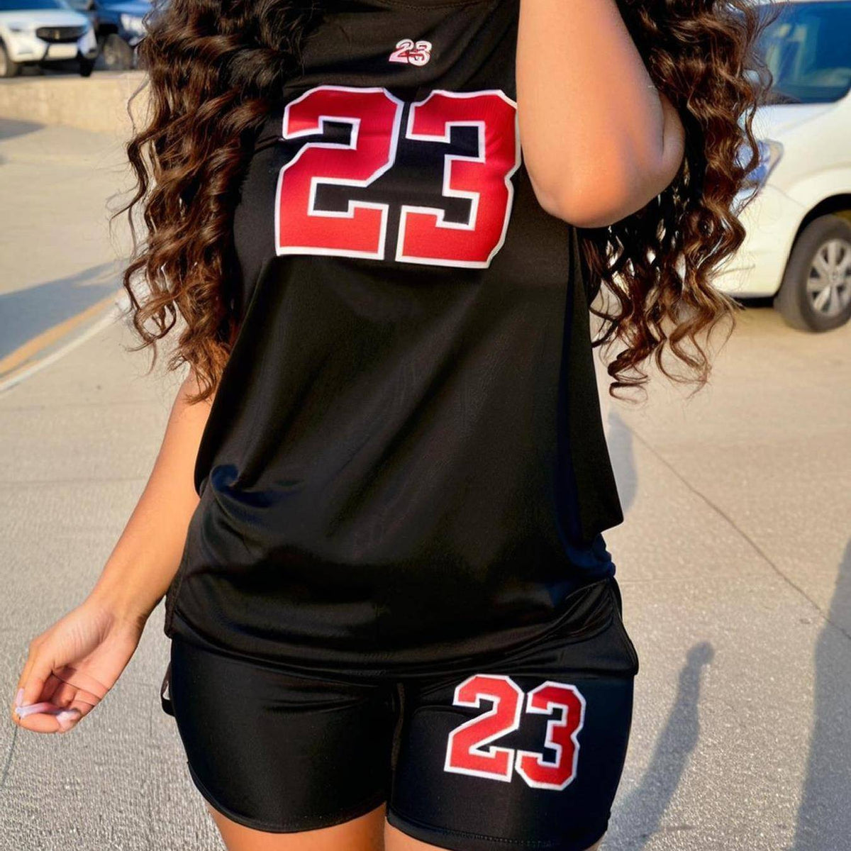 Women’s Casual T-Shirt with 23 Number Print, Short Sleeve Motorcycle Style Top, Comfortable 180g Fabric