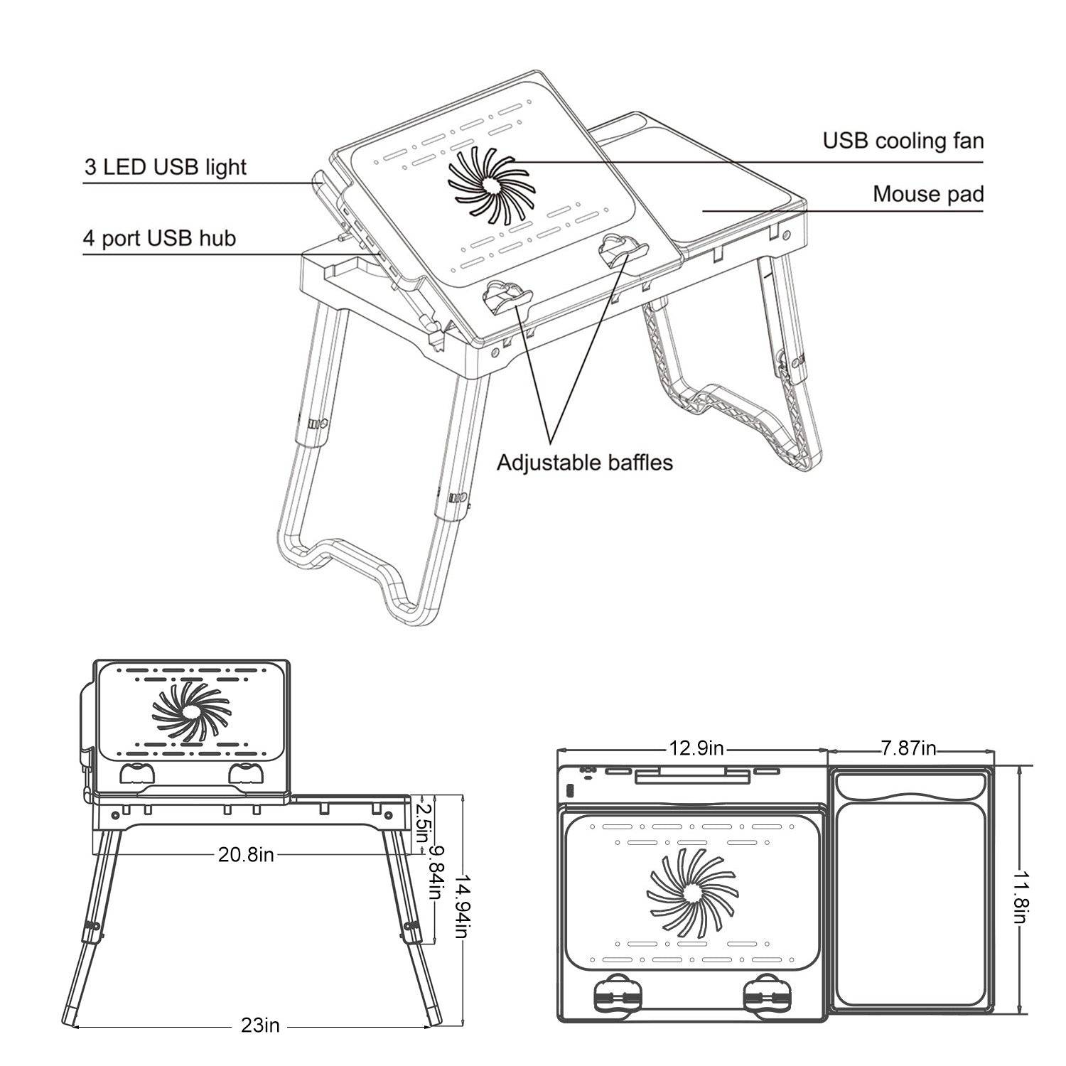 Foldable Laptop Desk with Cooling Fan and USB Ports