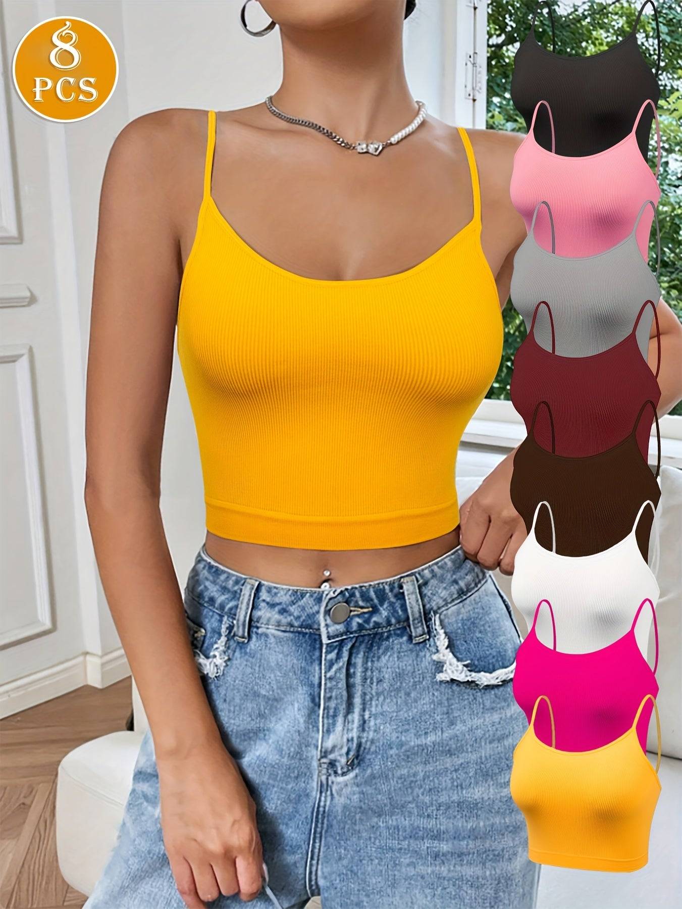 4-Pack Seamless Knit Tank Tops for Women – Soft Elastic Solid Color Camisoles for Spring, Summer & Fall