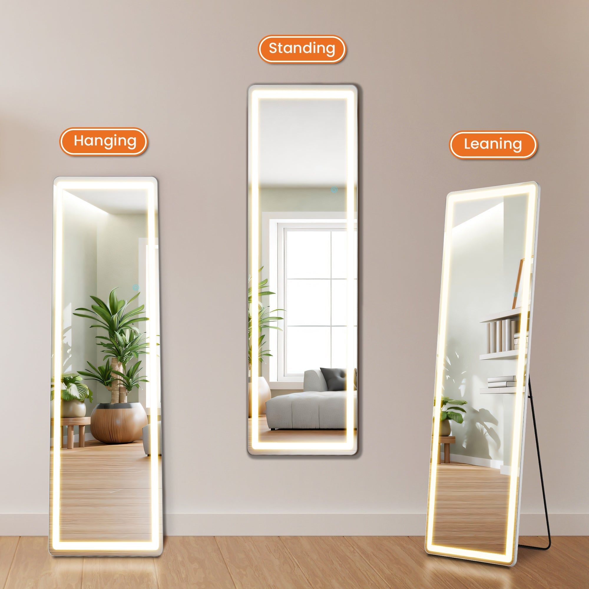 Full Length LED Mirror With Adjustable 3 Color Lighting