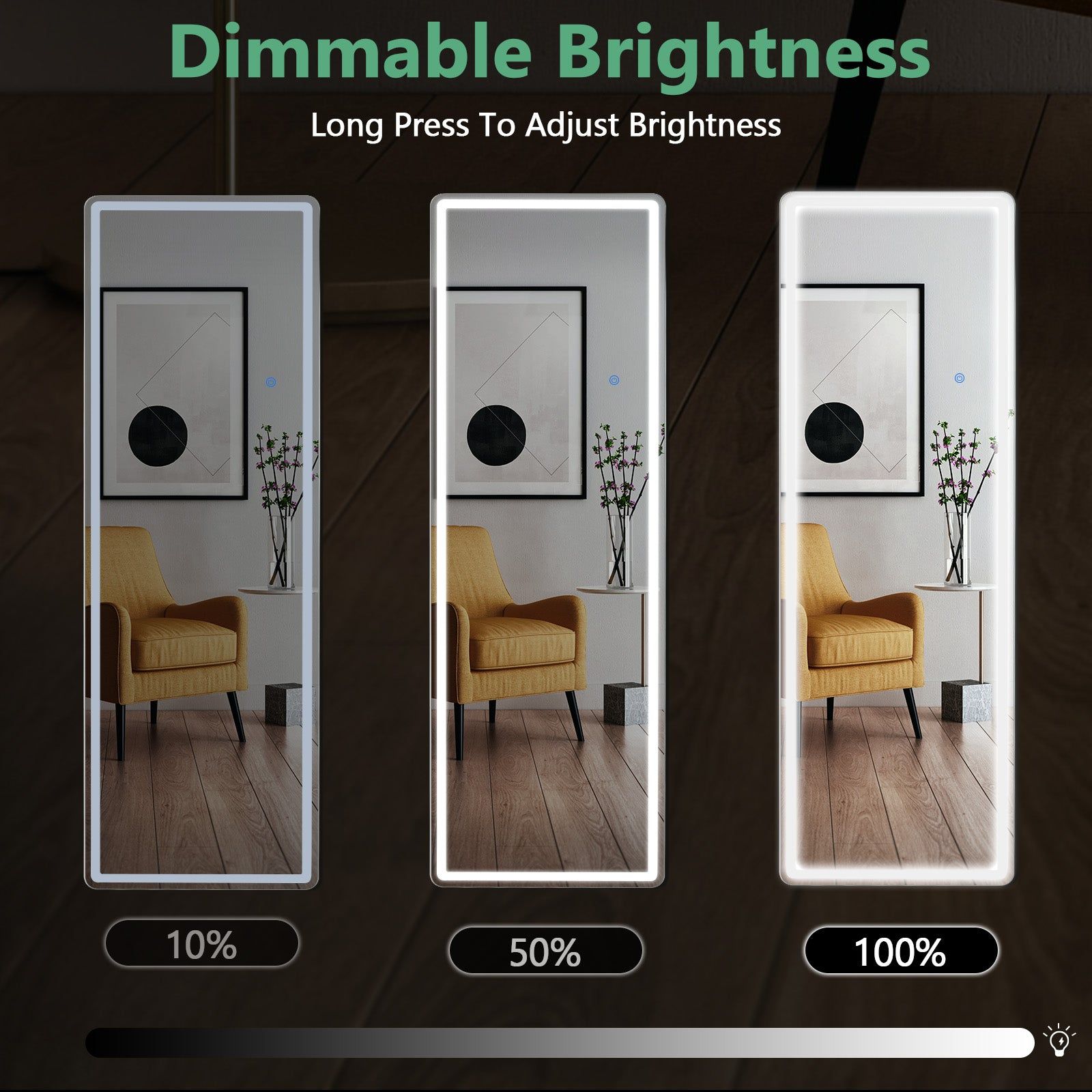 Full Length LED Mirror With Adjustable 3 Color Lighting