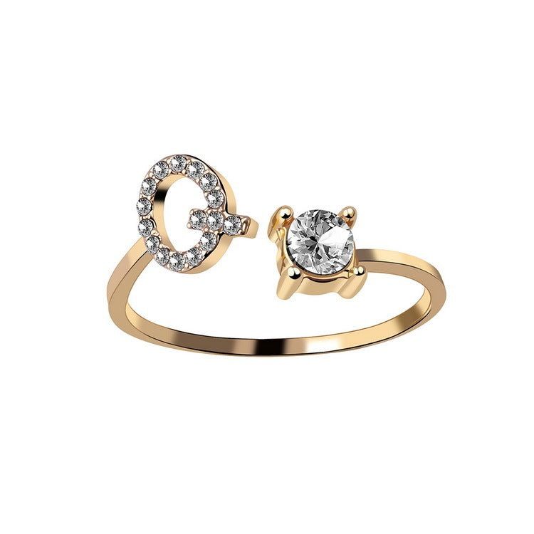Adjustable Letter Ring with Zircon 26 Initial Design Women