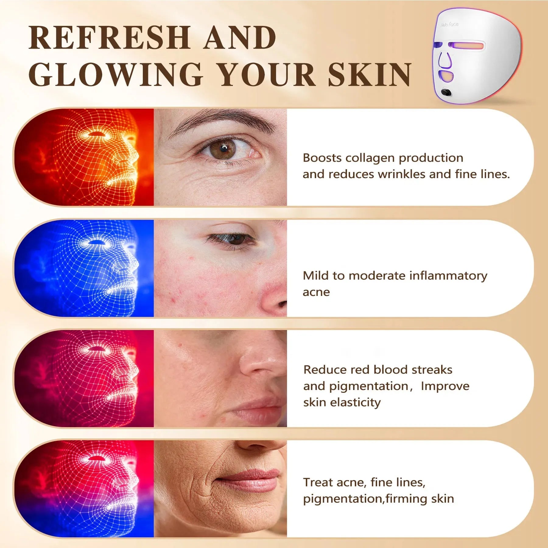 Red Light Therapy Mask LED Face Rejuvenation Device