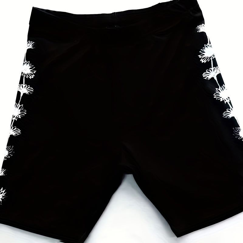 Floral Two Piece Set Side Slit Top With Stretch Shorts