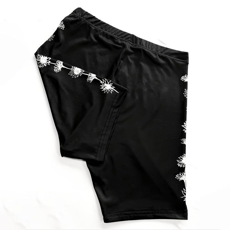 Floral Two Piece Set Side Slit Top With Stretch Shorts