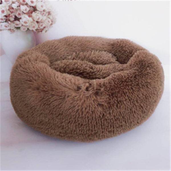 Round Donut Dog Bed Plush Washable with Anti Slip Base