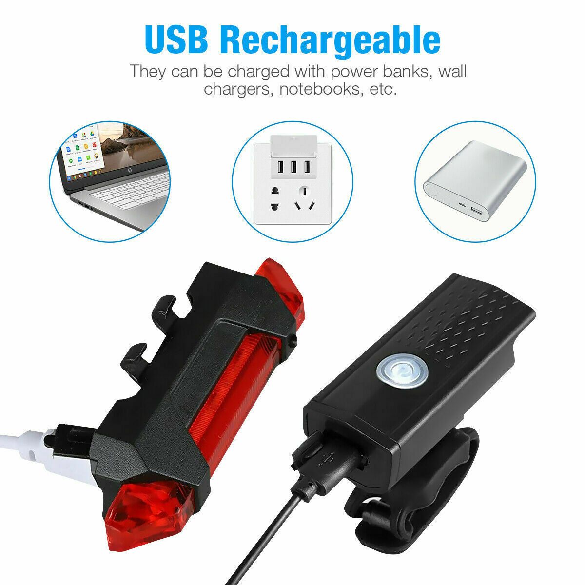USB Rechargeable Bike Lights Set With Front And Rear LED