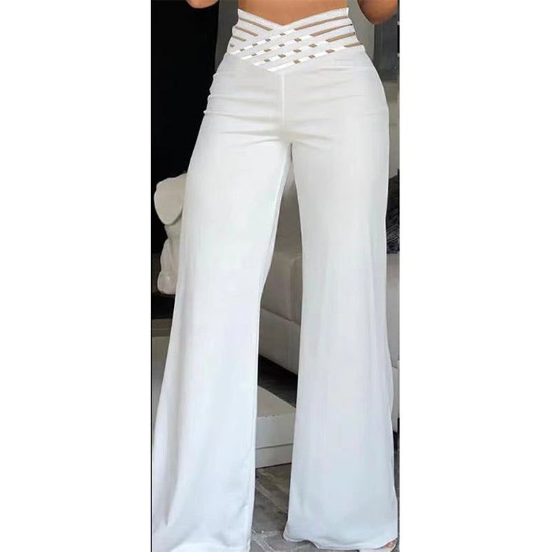 High Waist Mesh Patchwork Pants with Elegant Cross Detail