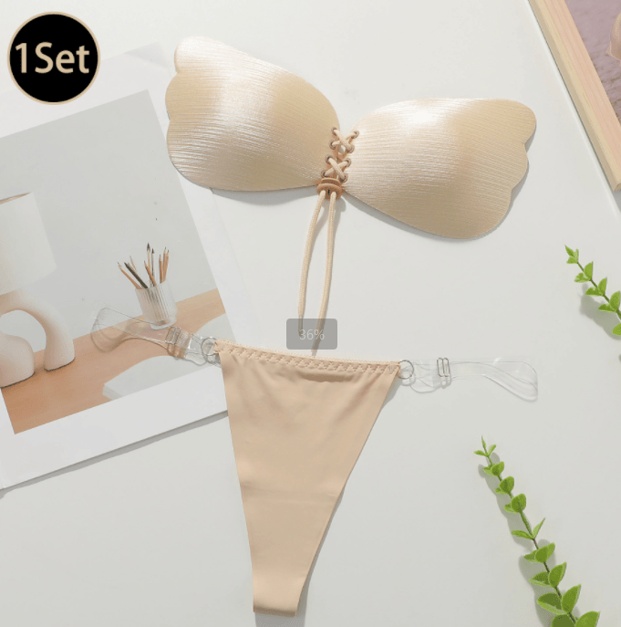 Adhesive Strapless Bras and Panties Push Up Set