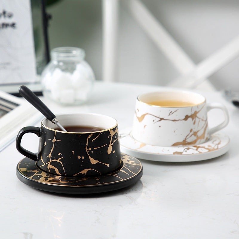 Ceramic Coffee Cup with Saucer 300ml Plain Design Available in Matte White Black or Malachite Green