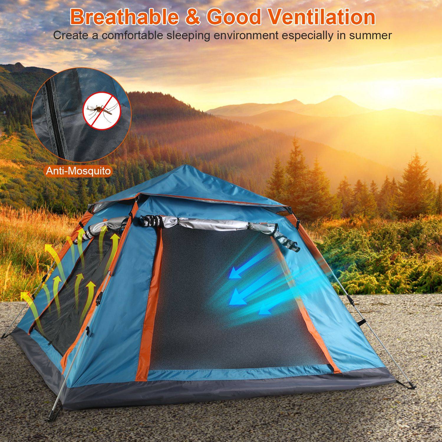 Camping Tent 4 5 Person Waterproof With Mosquito Net