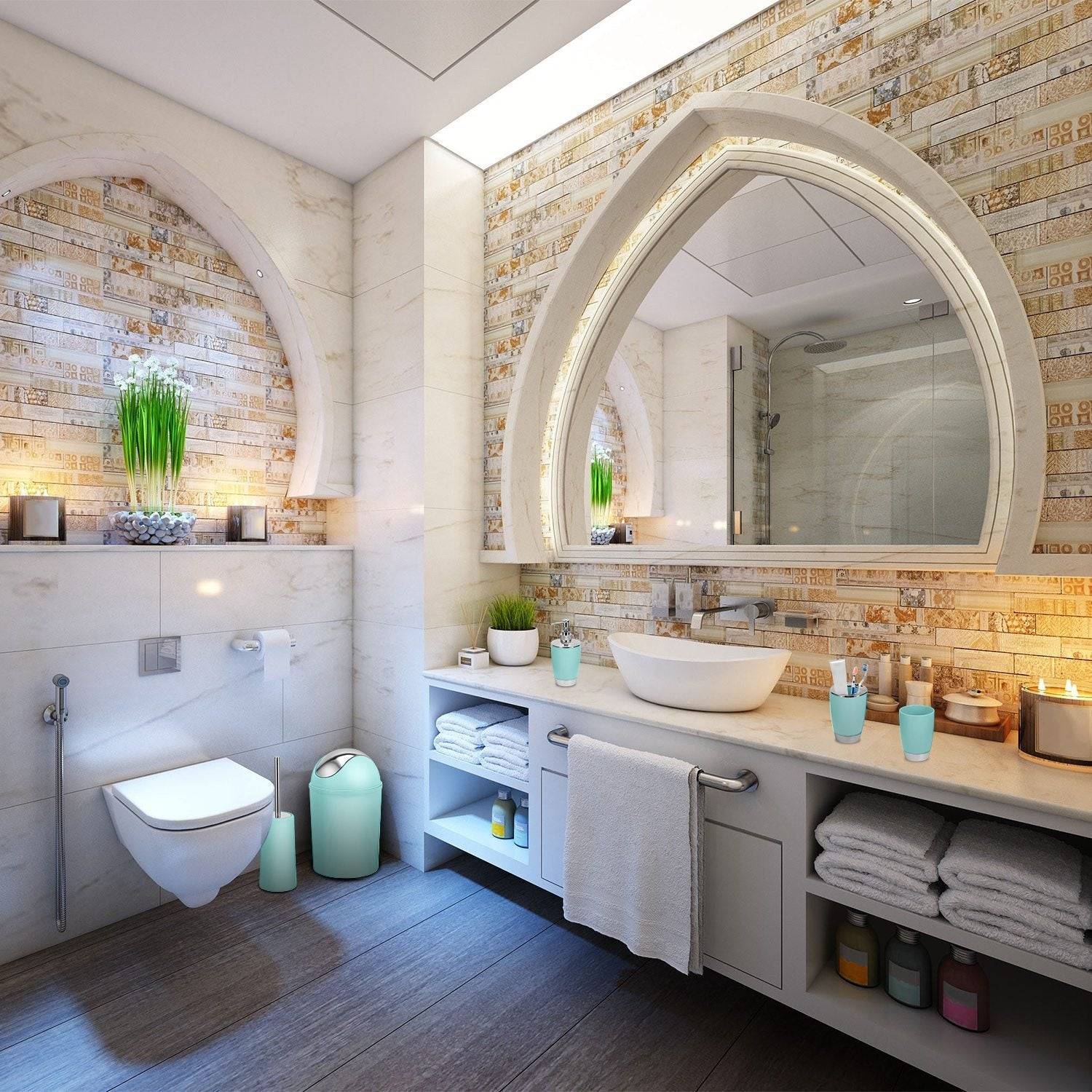 Bathroom Set 6 Piece Durable PP Accessories Collection